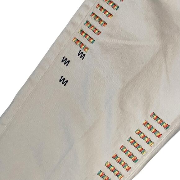 Pilcro Embroidered Jeans Anthropologie Boyfriend Mid Rise Cream - Picture 5 of 14